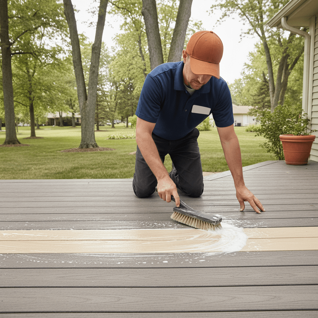 Built Solid deck refinishing — Deep-cleaning and brightening a composite deck — no stain needed.