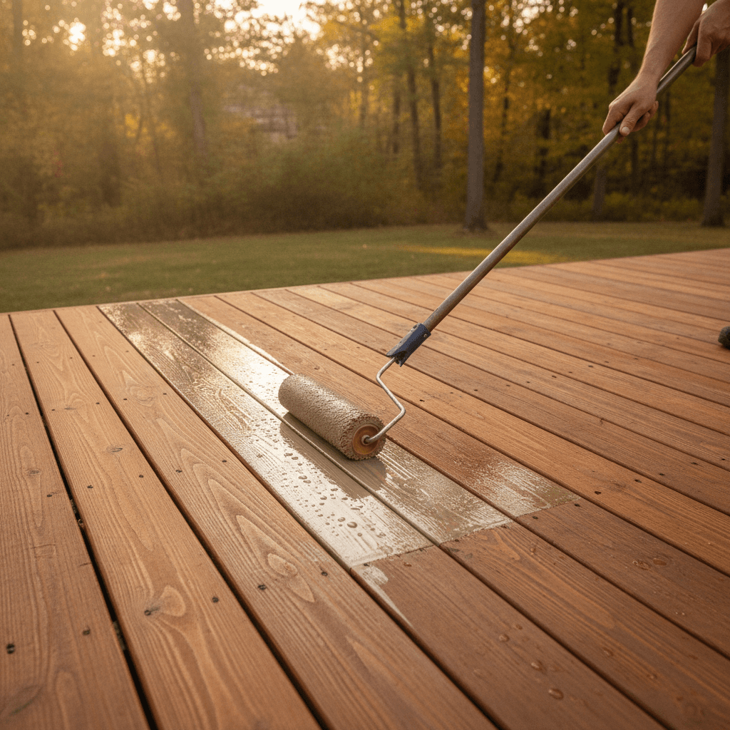 Built Solid deck refinishing — Sealing over the finish for water and weather protection.
