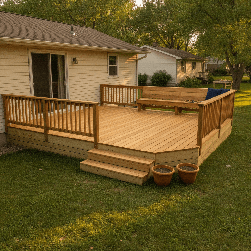 Built Solid deck build — Freshly built cedar deck — the honest budget option.