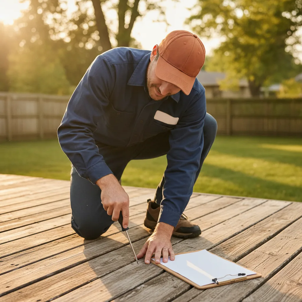 Checking a deck board before refinishing